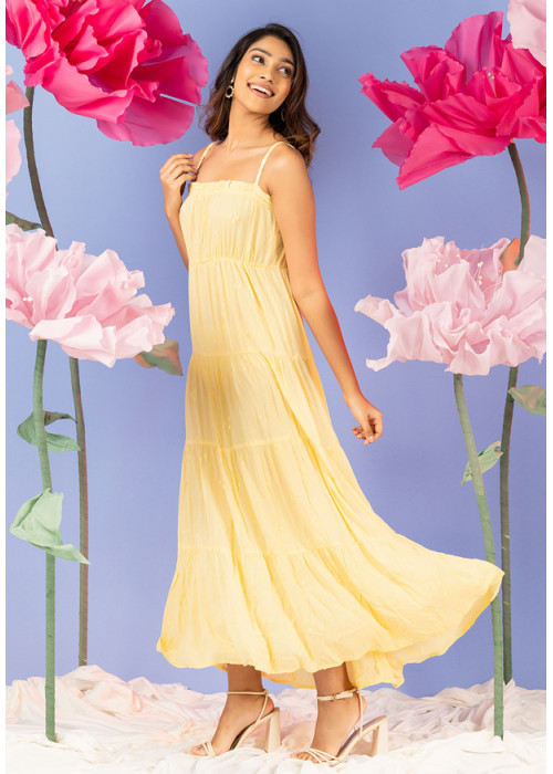 YELLOW STRAPPY TIERED DRESS